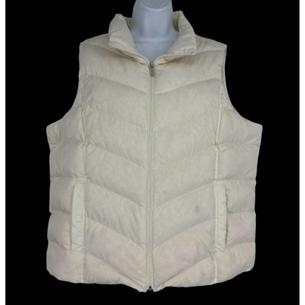 Lands' End Women's Ivory Full Zip 600 Hyper Dry Down Puffer Winter Vest Size  1X